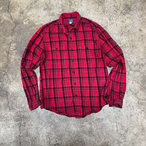 J. Crew Red and Black Plaid Flannel Button Up Shirt Mens Large Long Sleeve boho